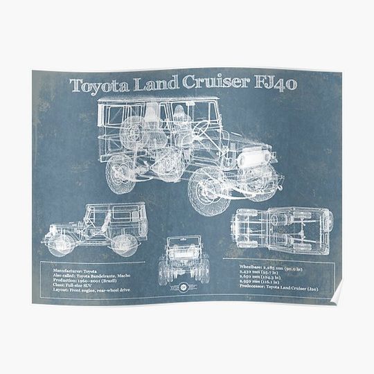 Toyota Land Cruiser FJ40 Blueprint Vintage Premium Matte Vertical Poster