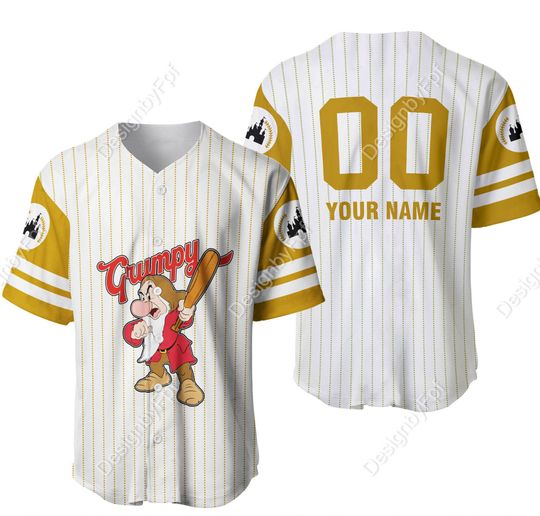 Grumpy White Baseball Jersey Grumpy Jersey | Disney Custom Name Number Baseball Jersey