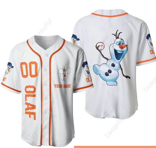 Olaf White Baseball Jersey | Disney Custom Name Number Baseball Jersey