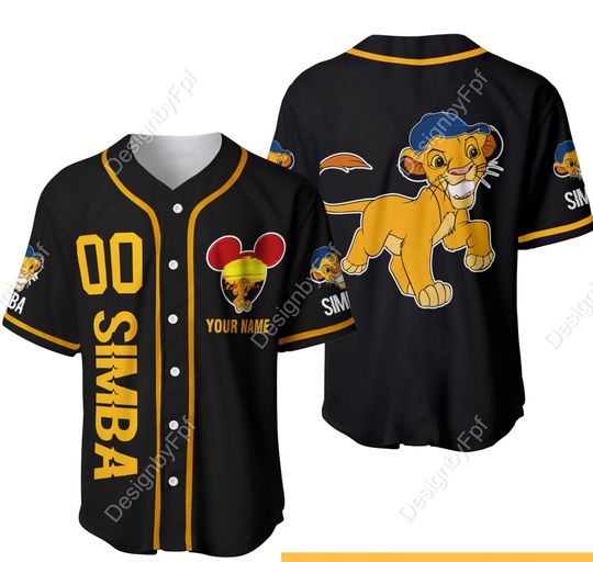 Simba Lion King Black Baseball Jersey Graphic Casual Outfit| Disney Custom Jersey