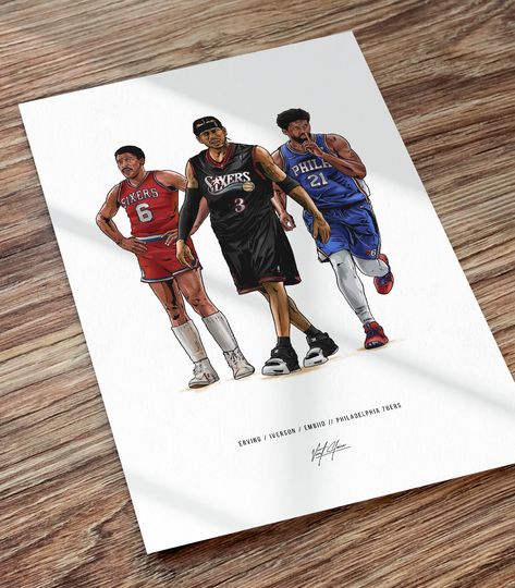 Dr J Allen Iverson Joel Embiid Basketball Art Poster