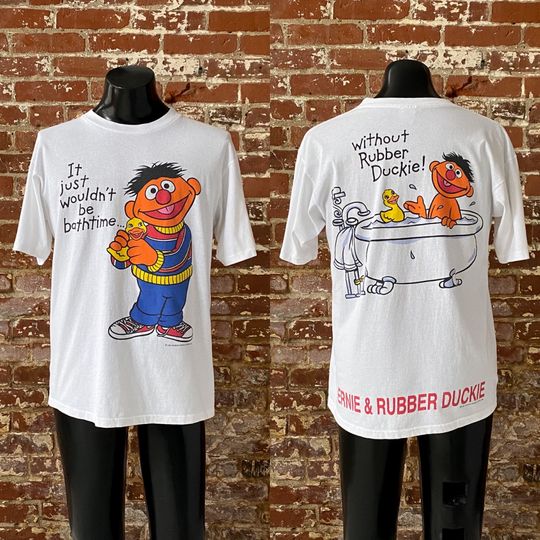 90s Sesame Street Ernie Rubber Duckie T-Shirt. Vintage 1990s Ernie & Rubber Duckie Jim Henson Prod. Tee - Large 21.5" x 29"