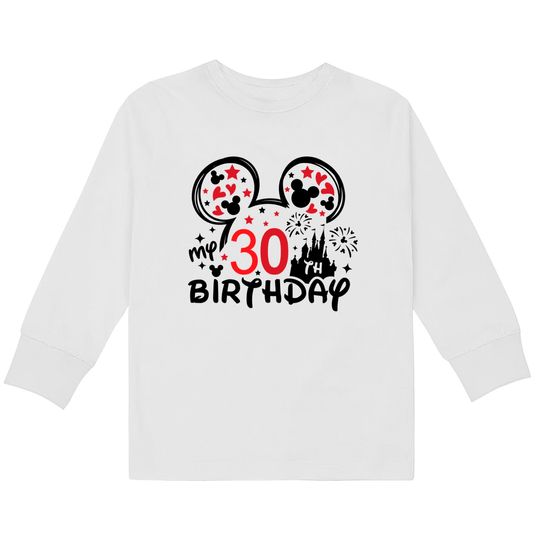 30th Birthday Kids Long Sleeve T-Shirts, Disney Squad, Minnie Mickey Birthday Squad Kids Long Sleeve T-Shirts