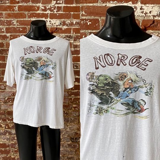 70s Norge Norway Troll T-Shirt. Vintage 1970s Norwegian Skiing Trolls