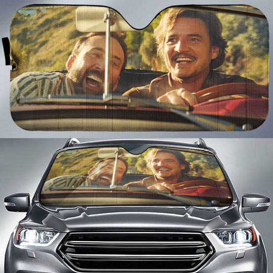 Nicolas Cage Looking at Pedro Pascal Meme Car Sun Shade