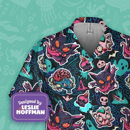 Bulbasaur Zombie Blue PKM.beach.Hawaiian Shirt, Button Up Shirt, PKM Hawaiian Shirt, Aloha Shirt, Hawaiian Anime Shirt