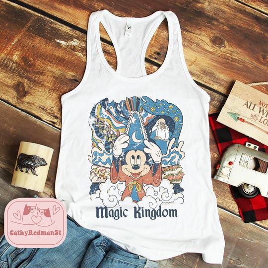 Vintage Magic Kingdom tanks, Disneyland tank top, Retro Mickey Mouse Shirt
