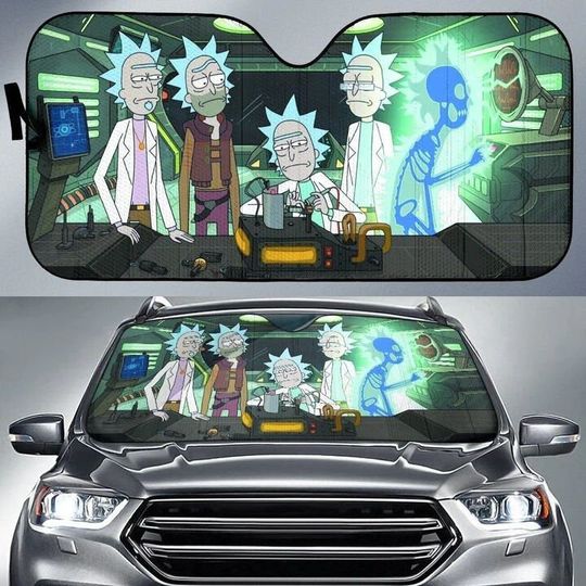 Funny Rick And Rickandmorty In Lab Car Sun Shade, Cartoon Car Sunshade
