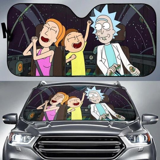 Funny Driving Rick And Rickandmorty Family In Car Sun Shade