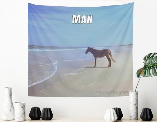 Discover Man Hd Horse On Beach Tapestry