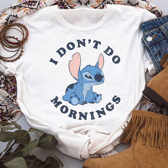 Discover Funny Disney Lilo & Stitch I Don't Do Mornings Shirt, Disneyland Vacation Trip T-shirt