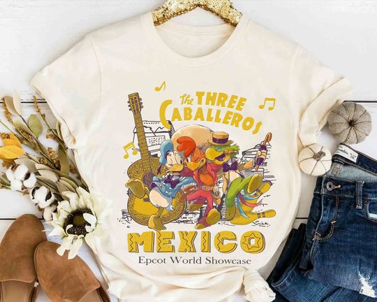 Retro The Three Caballeros Mexico Classic Shirt, Disney Donald Duck Jose Carioca Panchito Pistoles Tee