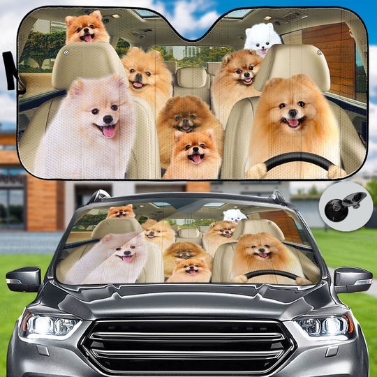Pomeranian Car Sun Shade, Funny Dog Sunshade