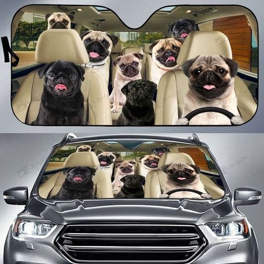 Pug Car Sunshade, Pug Car Windshield