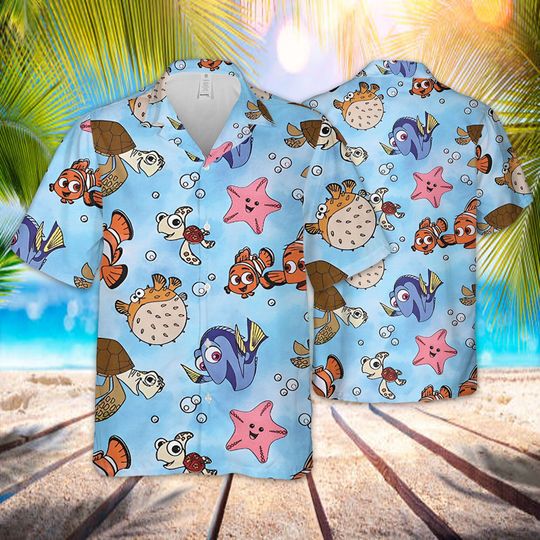 Retro Disney Finding Nemo Hawaiian Shirt, Matching Disney Cruise Hawaii Shirt, Disney World Cruise Shirt