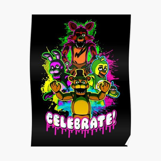 Fnaf celebrate colorwater Premium Matte Vertical Poster