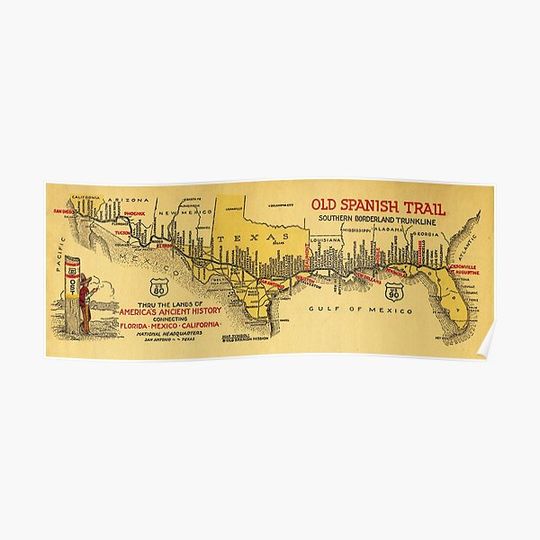 Map of the Old Spanish Trail Saint Augustine to San Diego 1931 Premium Matte Vertical Poster