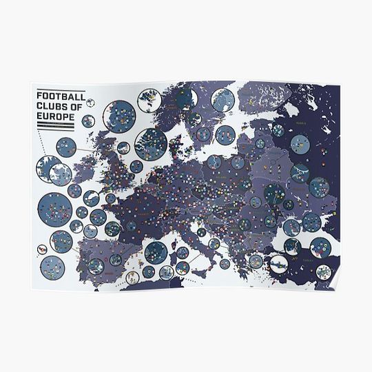 Discover Map of Football Clubs in Europe Premium Matte Vertical Poster
