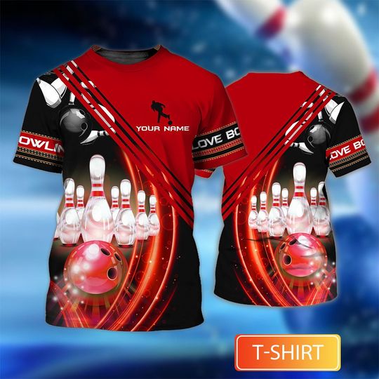 Discover Personalized All Over Printed Bowling Shirt, Custom Name Bowling Player Tee Shirt