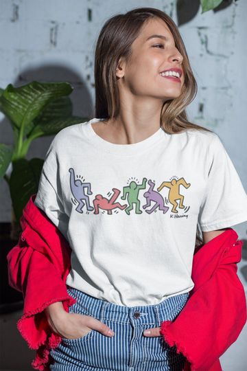 Discover Vintage Pastel Tshirt - Keith Haring Figures People Dancers