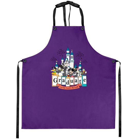 From The Tassel To The Castle Graduate 2023 Aprons, Disney Graduation Mickey & Friends Happy Grad Aprons