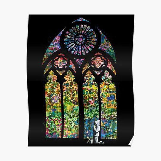 Stained Glass Banksy Graffiti Premium Matte Vertical Poster
