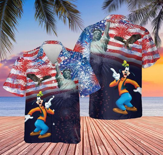 Goofy Us Flag Firework Patriot Day Disney July 4th Hawaii Shirt,