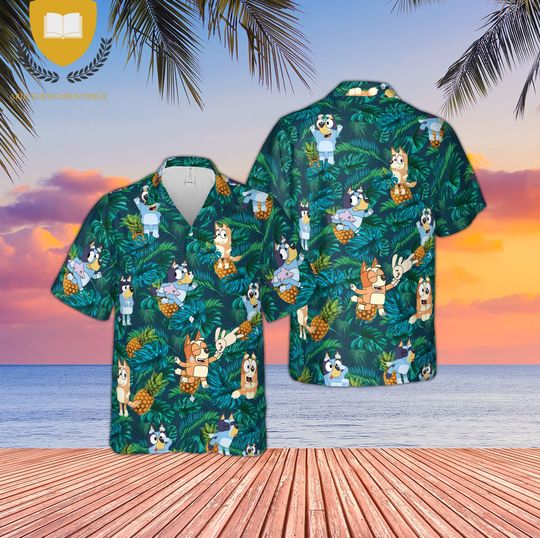 Discover BlueyDad Cartoon Hawaiian Shirt, BlueyDad And Bingo Shirt, Summer Shirt