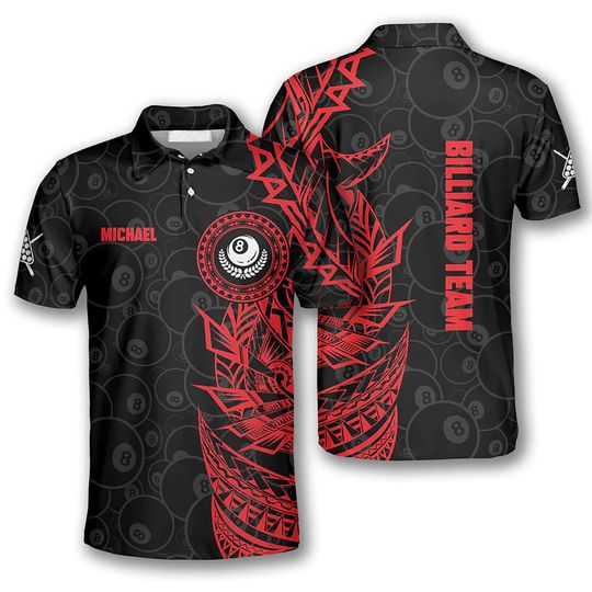 Red Black Tribal Custom Billiard Team Men Polo Shirt
