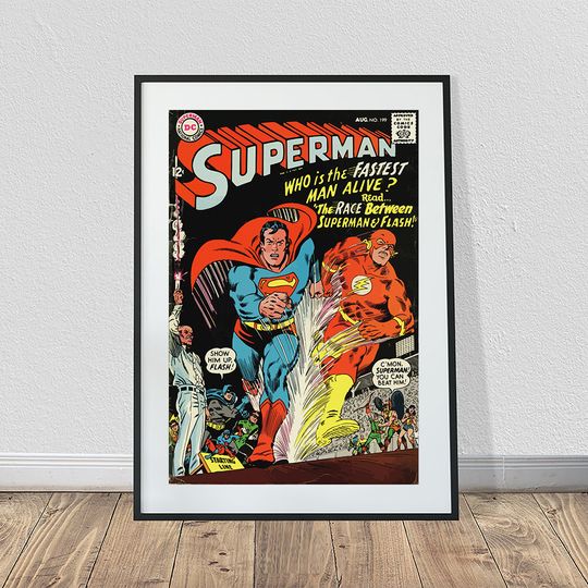 Superman vs Flash Vintage Comic Cover Poster