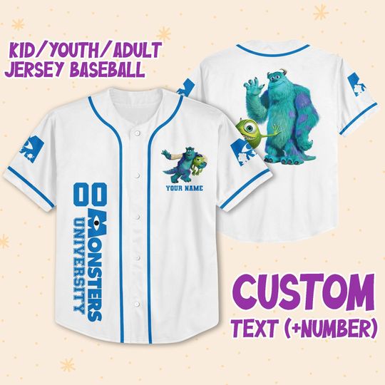 Personalize Monsters Inc Best Friend Custom Kids, Youth, Adult 3D All Over Print Baseball Jersey Sports Outfits Cute Gifts For Fans Disney