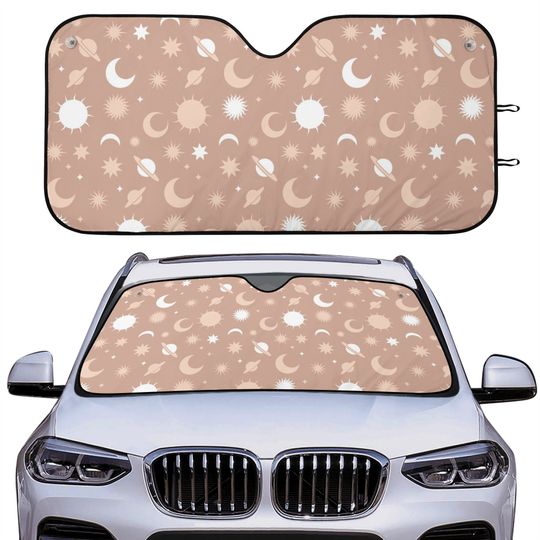 Cute Celestial Sun and Moon Boho Car Sun Shade