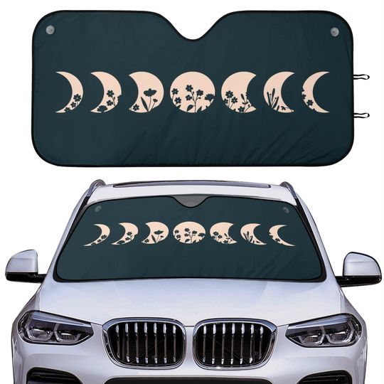 Discover Cute Floral Boho Moon Phases Car Sun Shade