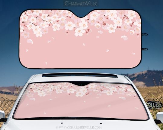 Discover Pink Sun shade for car, Cute floral windshield cover, Sakura reflector sunshade