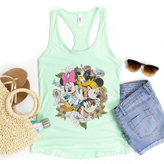Vintage Mickey and Friends Tank, Disney Floral  Tank, Mickey Floral Tank, Vintage Disney Tank