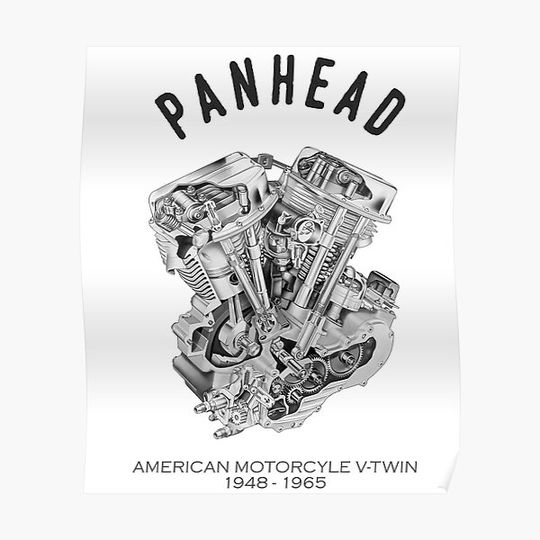 Old School Haarleyy Davidson Panhead Cutaway Drawing VTwin Premium Matte Vertical Poster