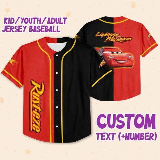 Personalize Lightning Mcqueen Red Black Baseball Jersey For Fans Disney