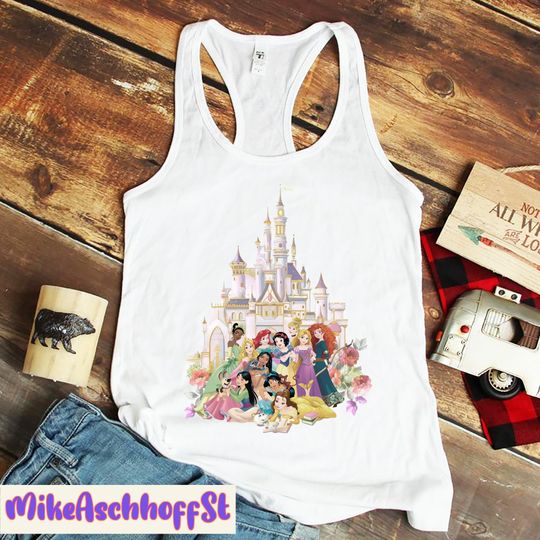 Disney Princess Floral Tanks, Vintage Disneyland Castle Tanks, Princess Birthday Tanks, Disney World Tanks