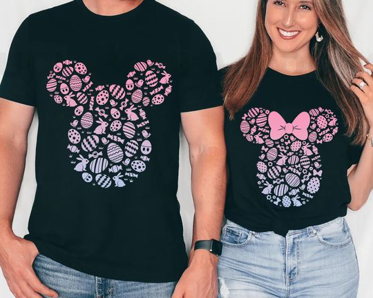 Cute Disney Couples Mickey Mouse & Minnie Head Gradient Custom Easter Egg Shirt