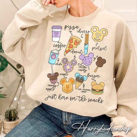 Vintage Mickey Mouse Sweatshirt, Just Here For The Snacks Sweatshirt, Mickey Mouse Shirt, Minnie Mouse Shirt, Disney Kid, HarryHudsonShop