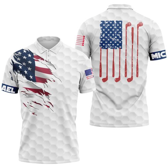 Discover Golf Flag Polo Shirts Proud Patriotic American Flag Funny Polos Shirt for Men Women