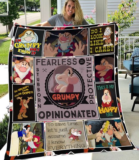 Grumpy Dwarf Fleece Blanket, Snow White and The Seven Dwarfs Disney Sofa Blanket