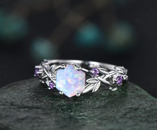 Discover Twig opal ring vintage hexagon cut white opal engagement ring