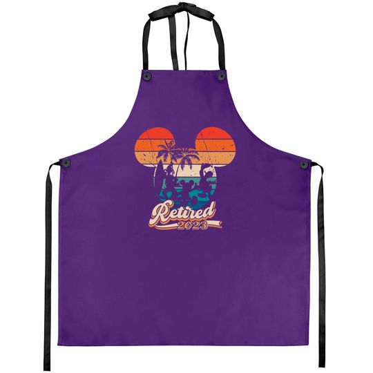 Disney Retirement Aprons , Mickey Retirement Aprons, Retro Sunset Retired 2023 Mickey and Friends Aprons