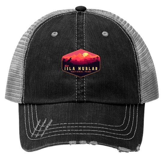 Jurassic Park Trucker Hats, Isla Nublar Trucker Hats, Jurassic World Parody Trucker Hats, Visit Isla Nublar National Park
