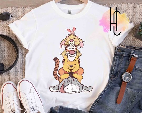 Cute Disney Winnie The Pooh Group Shot Retro Shirt,  WDW Magic Kingdom Disneyland Family Vacation Holiday Gift