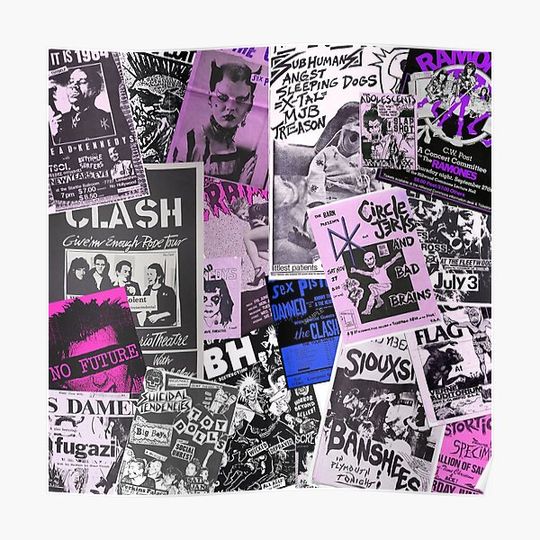 Punk Rock Bands Flyers Collage Aesthetic Punk Colors Premium Matte Vertical Poster