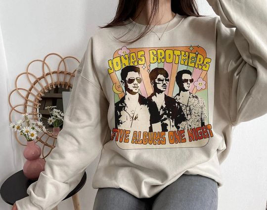 Retro Jonas Brothers Hoodie, Nick Joe Kevin Jonas, Retro Five Albums One Night Tour Sweatshirt