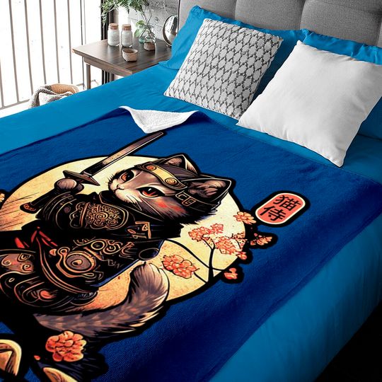 Samurai Cat Baby Blankets, Japanese Kawaii Ninja Cat Baby Blankets