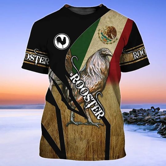 Mexican Shirts Mexico Rooster Flag 3D T-Shirt